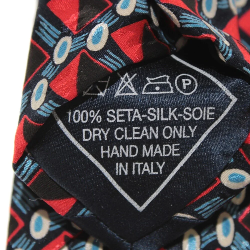 Italo Ferretti NWT Neck Tie in Red / Blue / Black Geometric Print 100% Silk